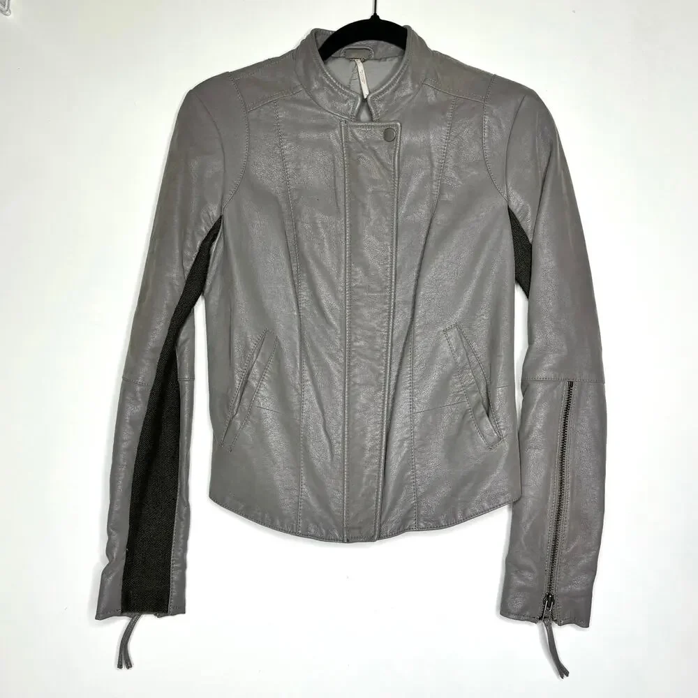 Free People Cool & Clean Vegan, Faux Leather Moto Jacket Slate Gray 4
